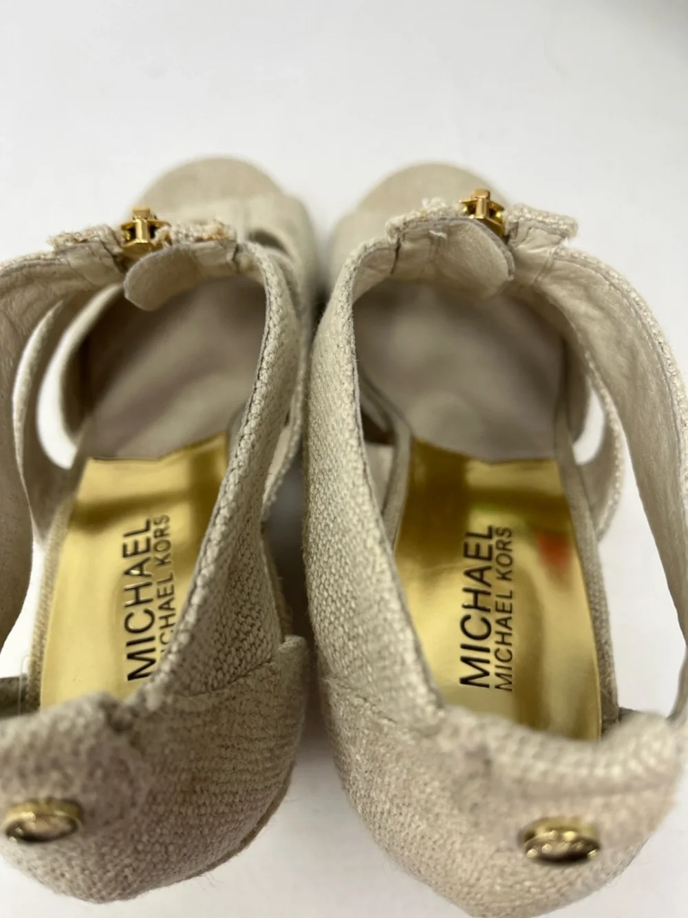 MICHAEL MICHAEL KORS DAMITA WEDGE OPEN TOE CANVAS ZIP UP SANDAL ESPADRILLES 8.5